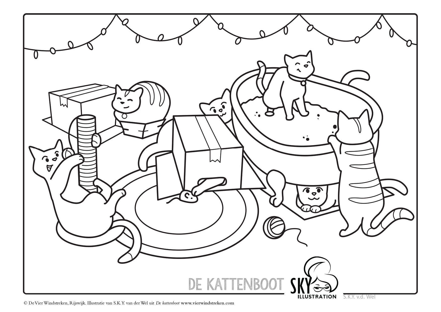 Kleurplaat De kattenboot